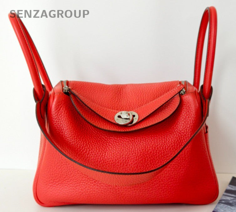 Hermes Lindy Calfskin Shoulder Bag Pink Silver Used Women Designer Classic