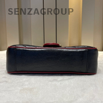 Gucci Marmont 26 Chain Shoulder Crossbody Bag Black Red Gold Hardware