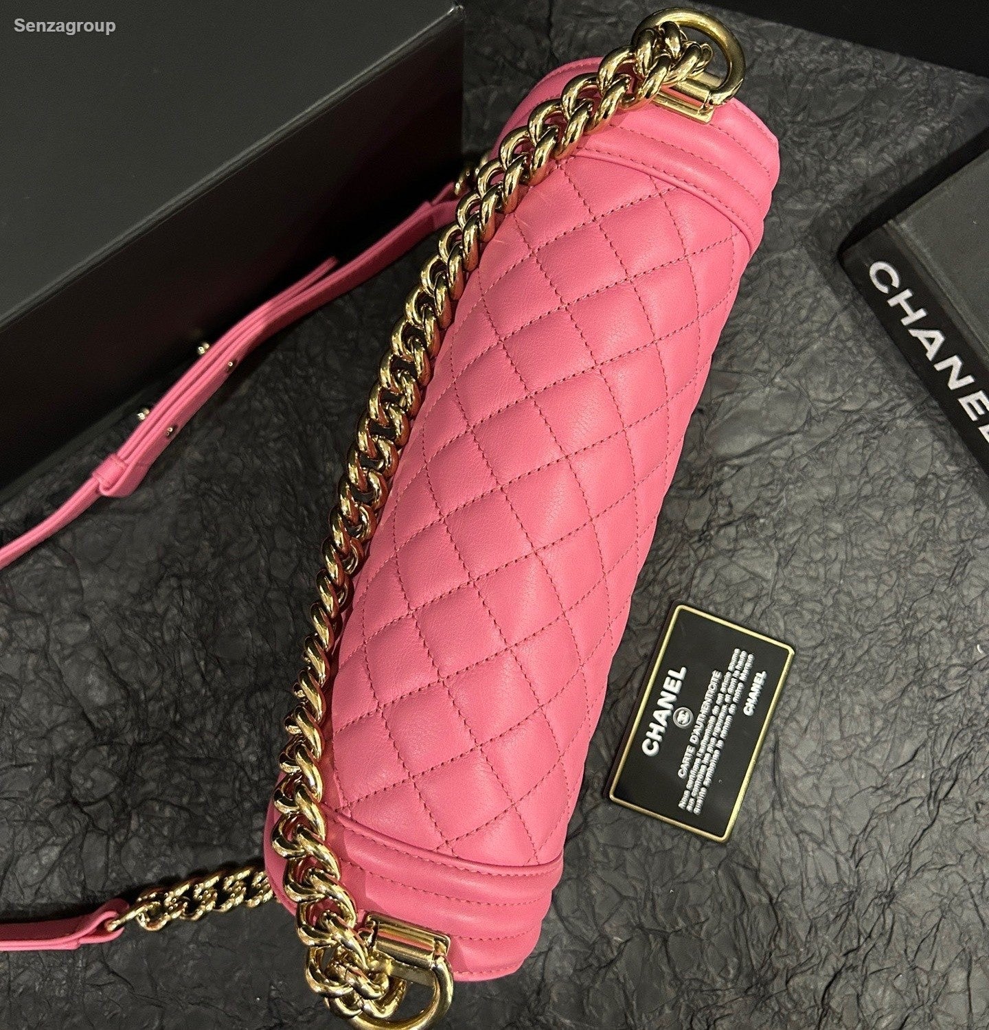 Chanel Leboy MM Calfskin Chain Shoulder Bag Crossbody Pink Gold Women Classic