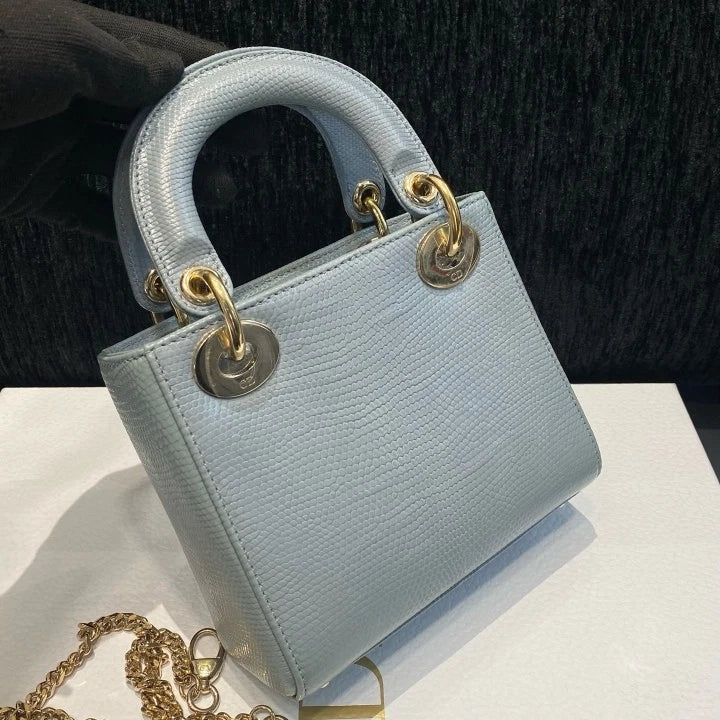 Dior Lady Dior Gold Gray Crossbody Top Handle Excellent