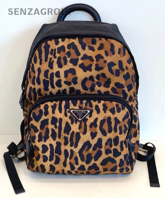 PRADA Backpack Leopard print parachute Leopard print small Shoulder bag Black