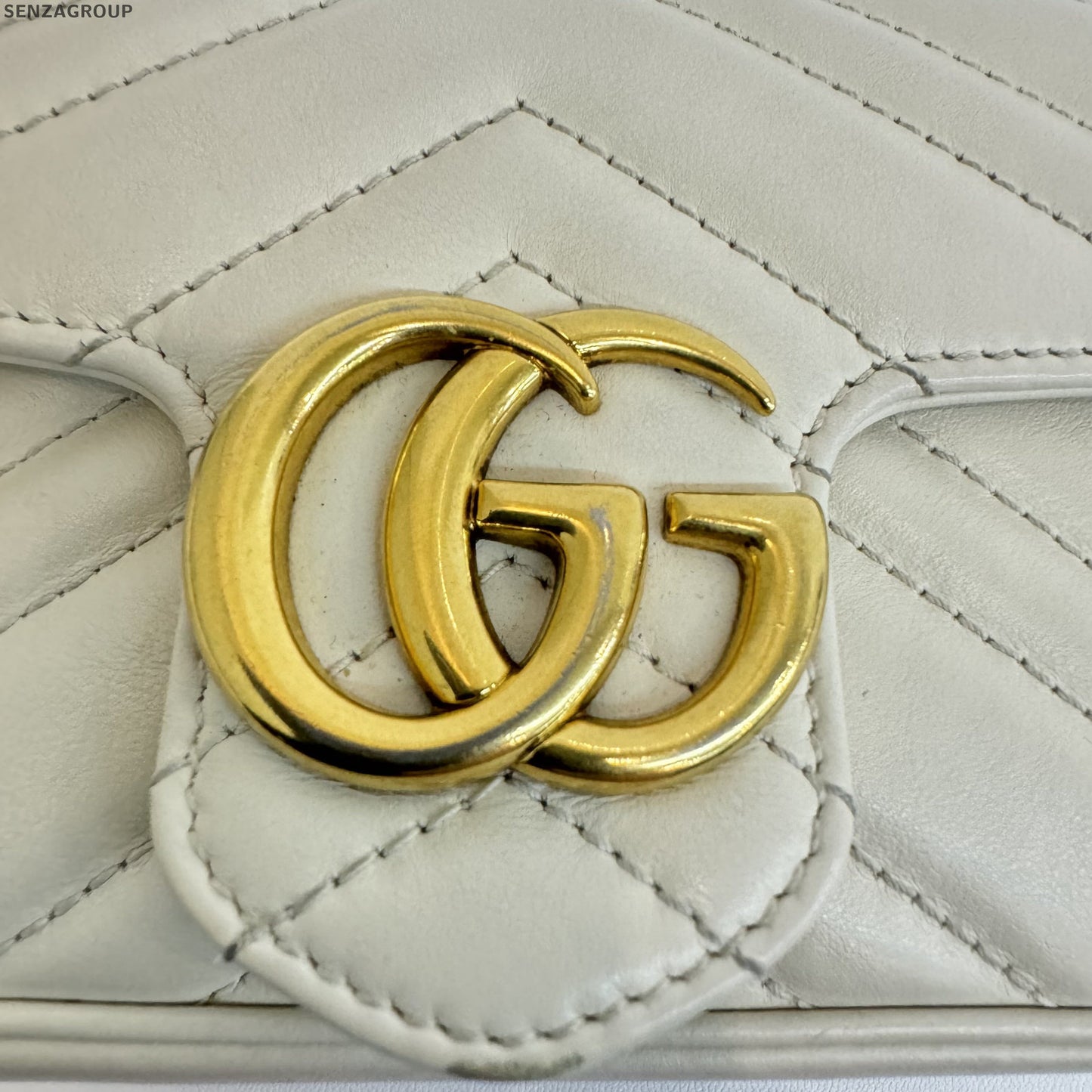 Gucci Marmont Mini Bag White Gold Chain Crossbody Shoulder Bag