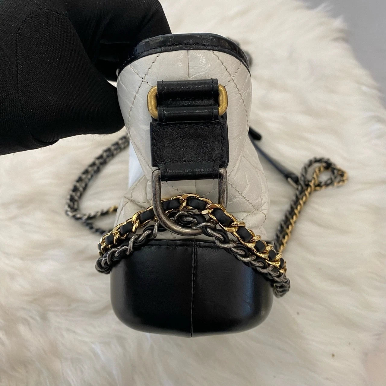 Chanel Gabrielle Hobo Bag Small White Black Chain Shoulder Crossbody