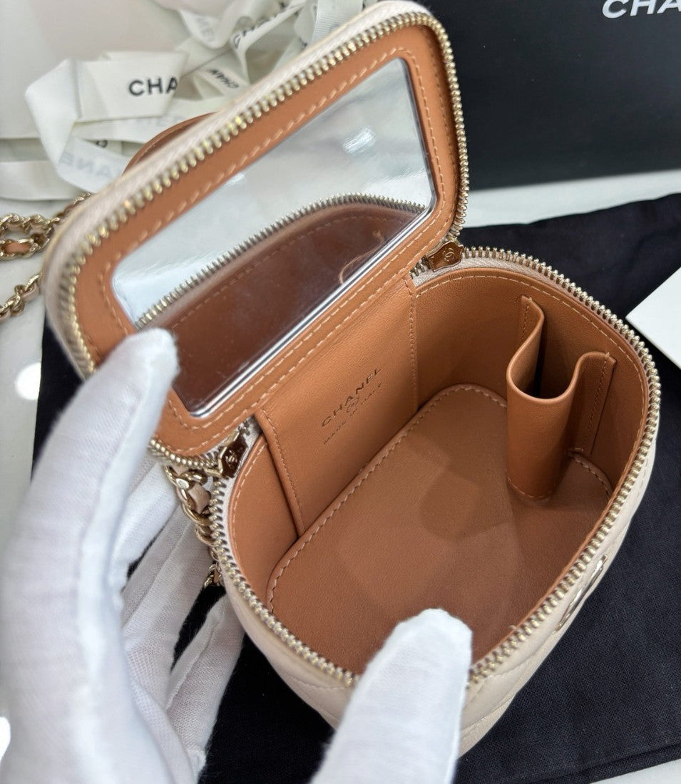 CHANEL Classic Box mini Top Handle Chain Strap Crossbody bag Women beige