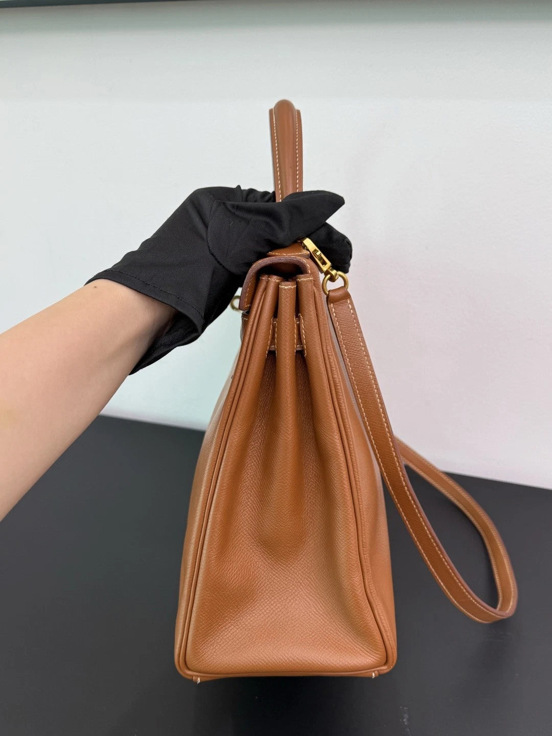 Authentic Hermes Kelly 32 Courchevel Tote Top Handle Crossbody Bag Brown GHD