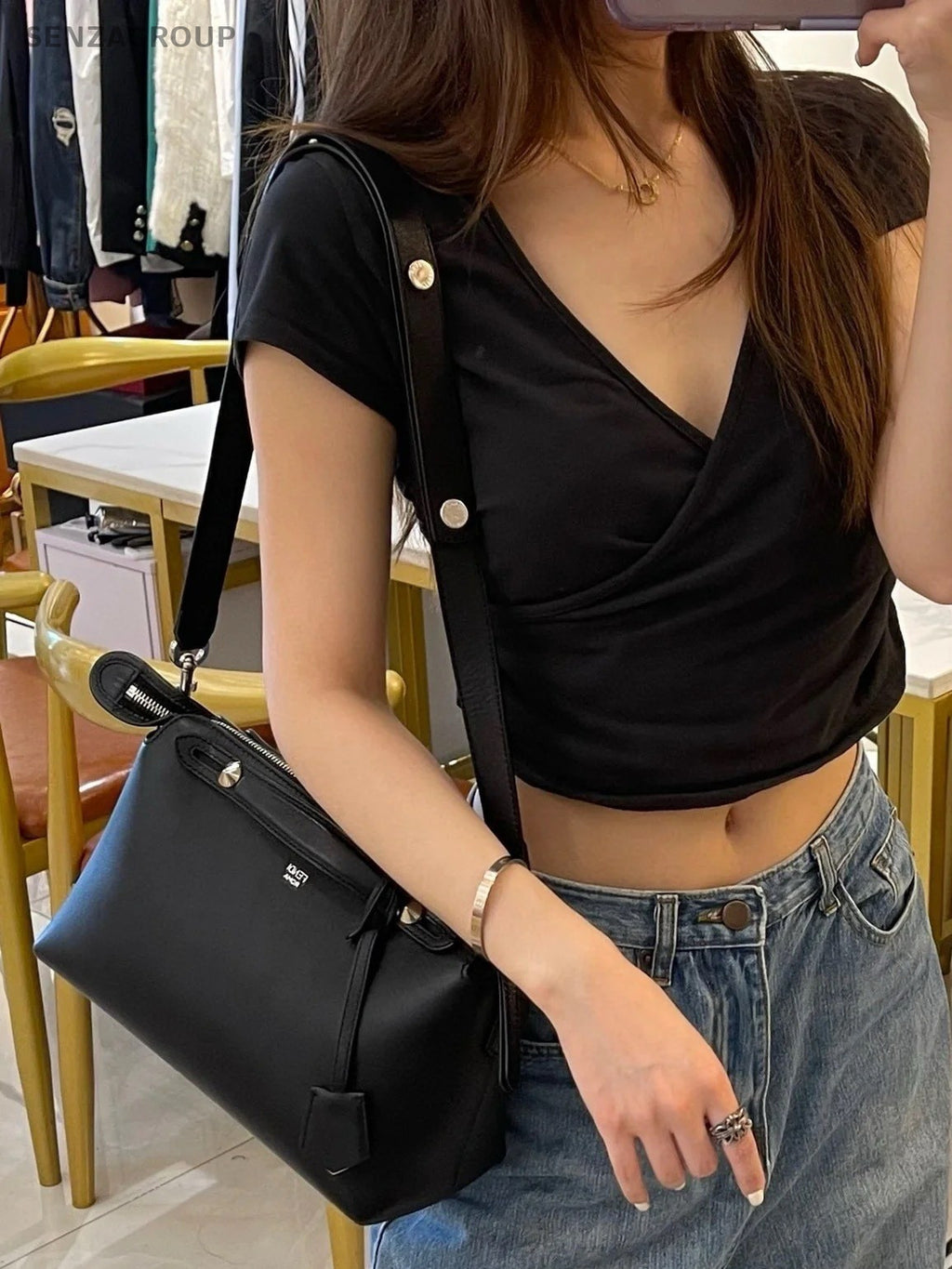 Fendi By the way MM Top Handle Shoudler Crossbody Bag Blue Women