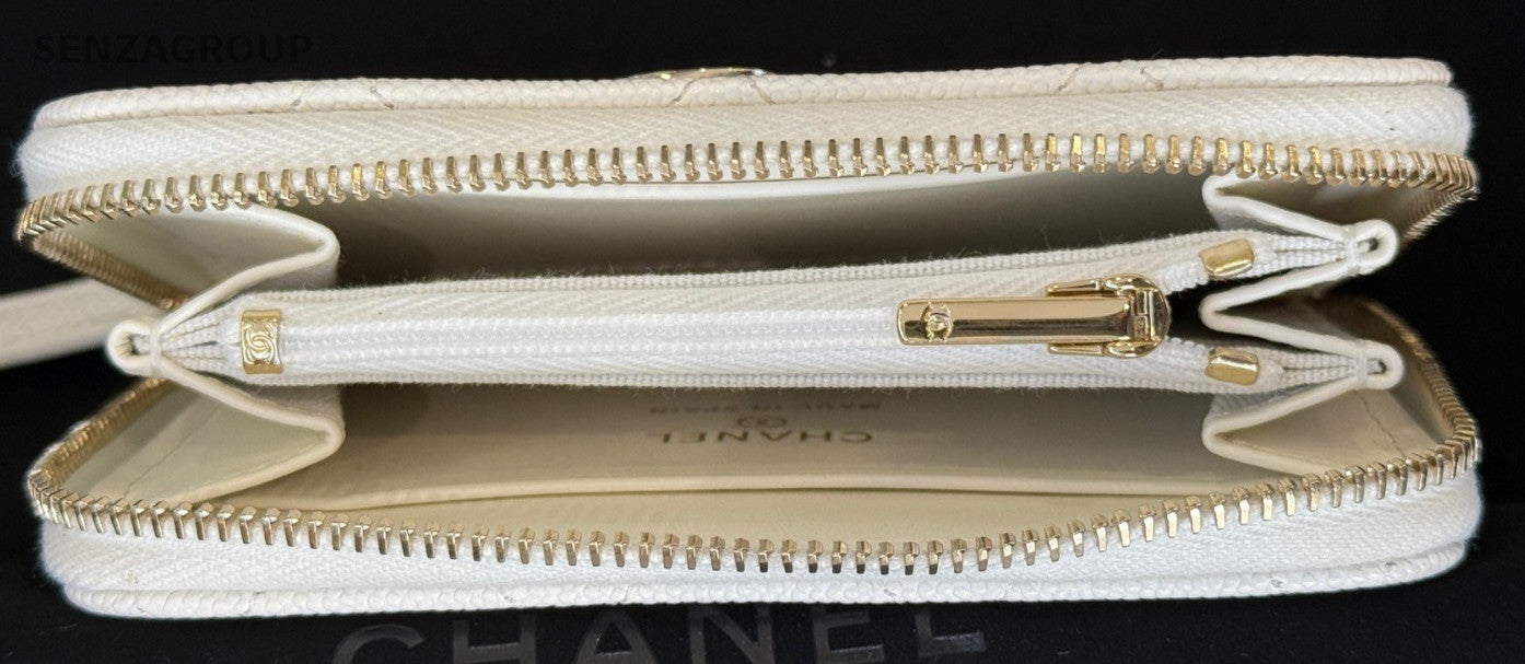 Chanel 25B Long Wallet White Gold Used Women Classic Diamond