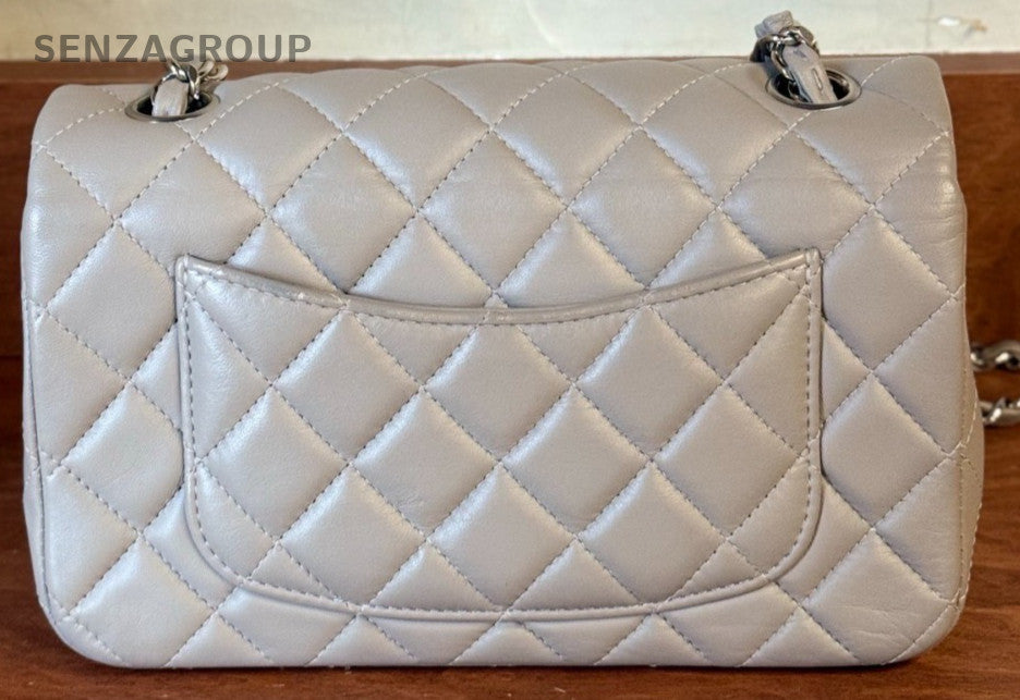 Chanel Classic Flap Mini Chain Shoulder Bag Gray Silver Women Diamond Classic