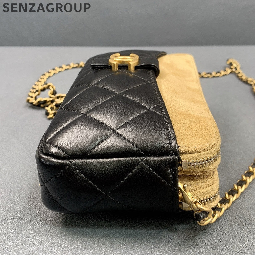 Chanel Suede & Leather Dual Zip Camera Bag Chain Shoulder Crossbody