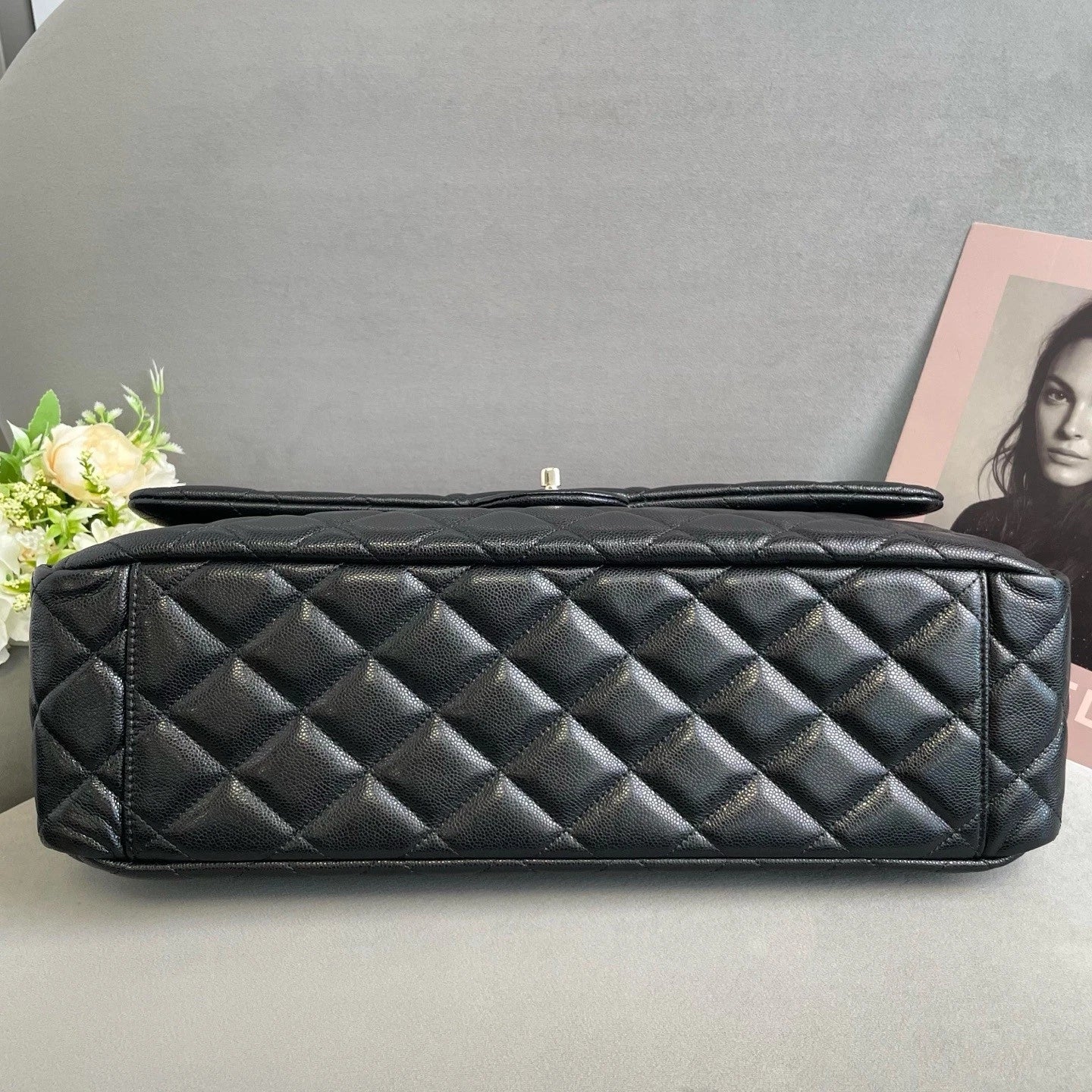 CHANEL Maxi Airport Tote Bag Black Gold Leather For Women