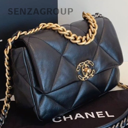 Chanel 19Bag Chain Diamond Crossbody Shoulder Bag Black Gold Women Classic