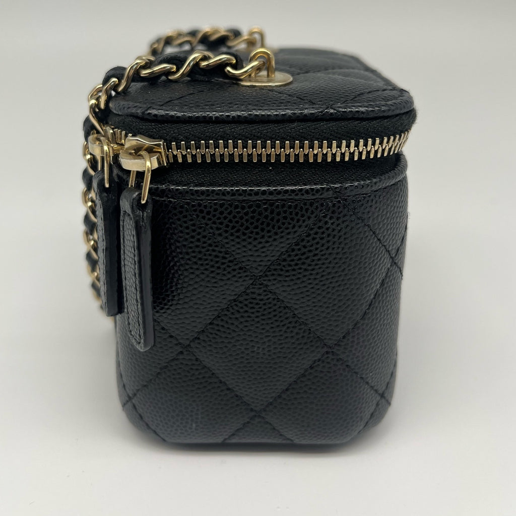 Chanel Mini Vanity Chain Crossbody Bag Black Gold Quilted Classic
