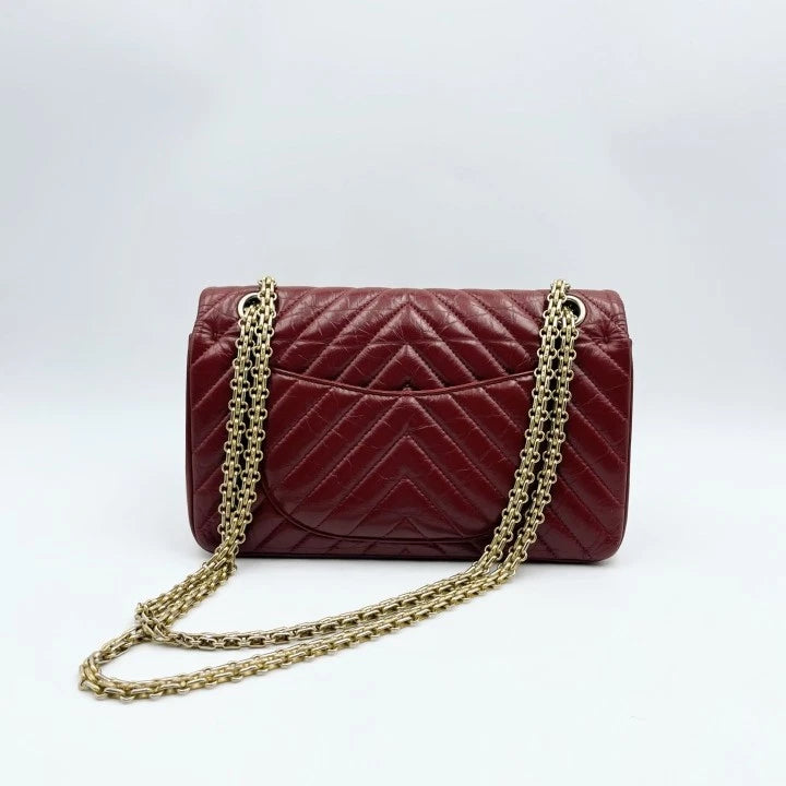 Chanel 2.55 Medium V Pattern Red Leather Shoulder Bag For Women