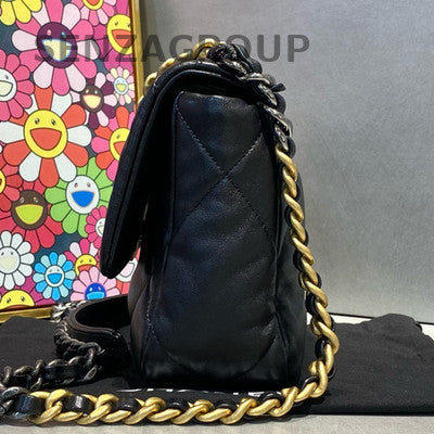 Chanel 19 Small Black Gold Lambskin Chain Shoulder Crossbody Bag Classic