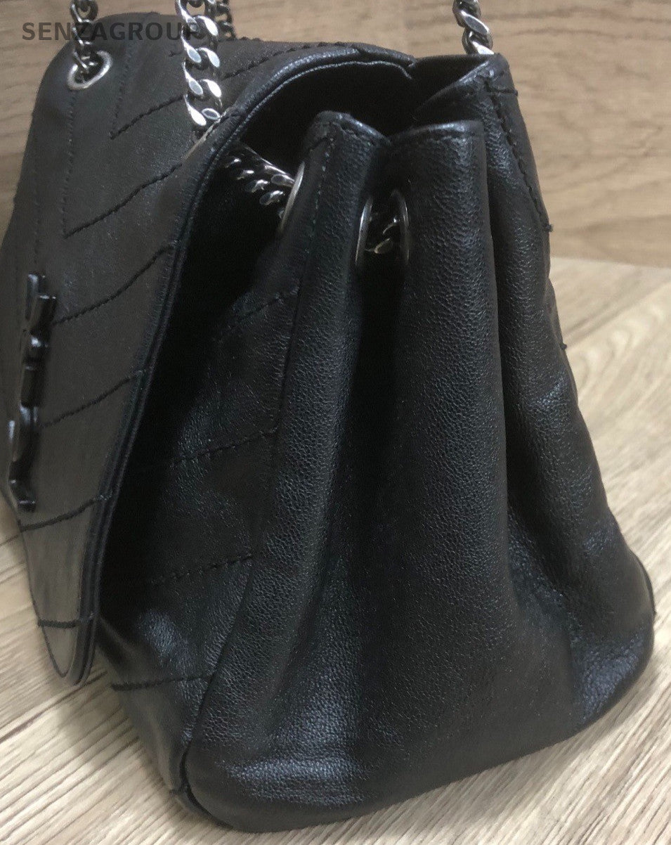 Saint Laurent Nolita Chain 2Way Shoulder Bag Crossbody Black Silver Women