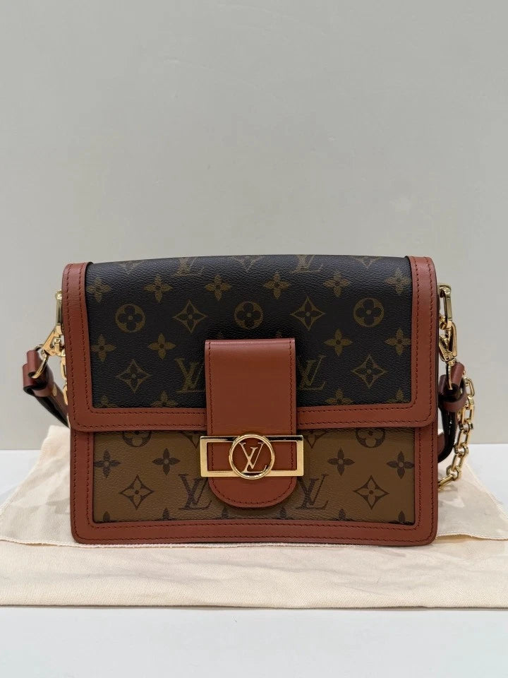 Louis Vuitton Dauphine MM Canvas Chain Crossbody Shoulder Bag Women