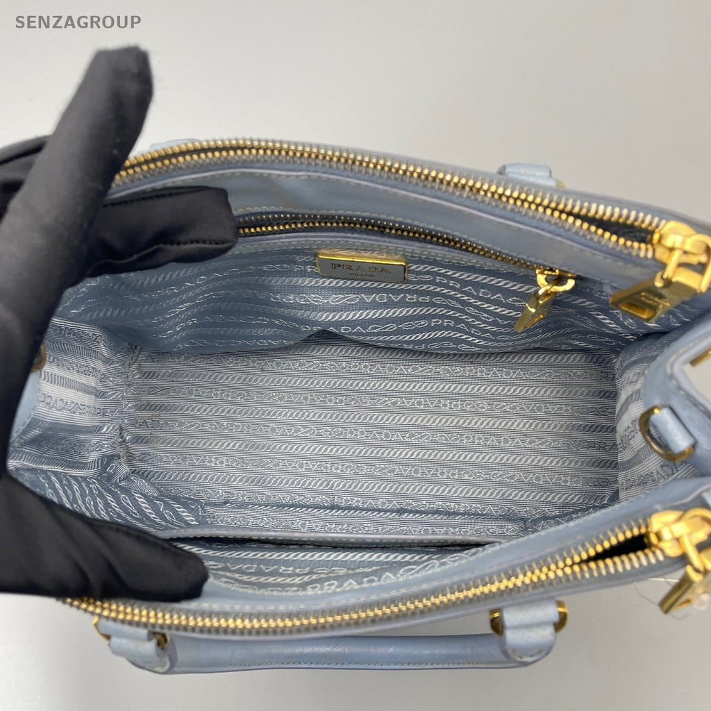 Prada Galleria PM Top Handle Bag Crossbody Blue Gold Women Classic