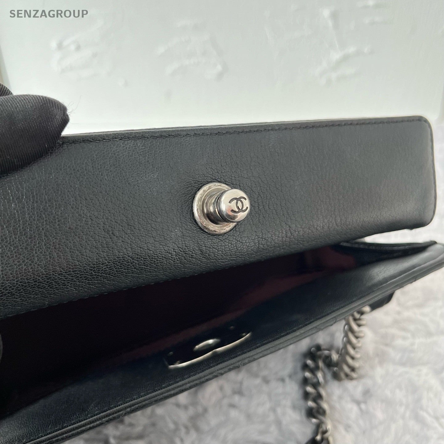 Chanel Mademoiselle De Madras Lambskin PM Chain Shoulder Bag Black Silver Women