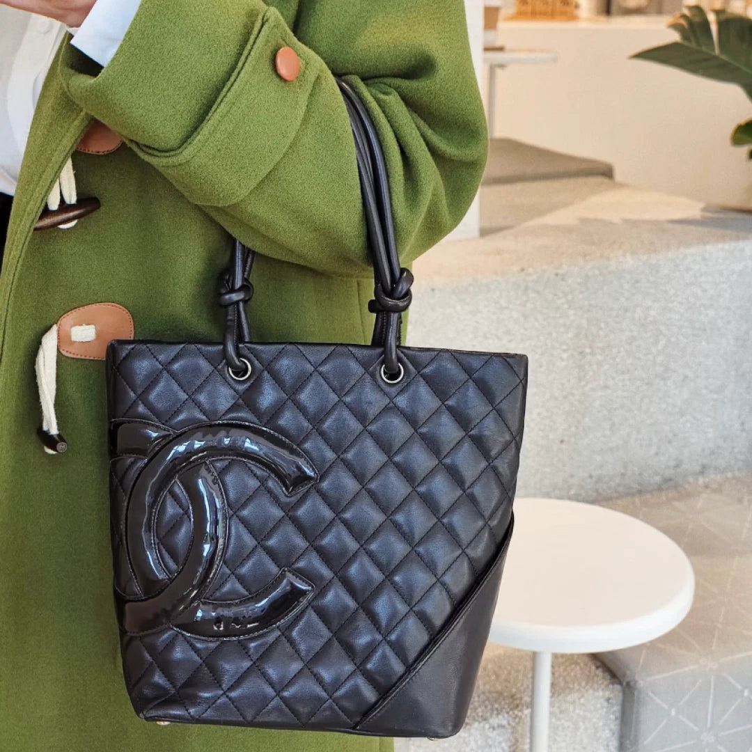 Chanel Cambon Bucket Calfskin Top Handle Bag Black Women Classic S