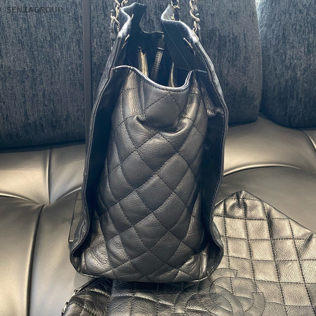 Chanel Diamond Tote Chain Shoulder Bag Black Silver Used Women Classic Fashion