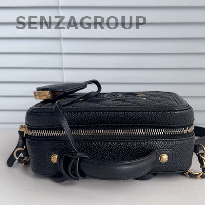 Chanel Camera Bag Black Small Chain Shoulder Crossbody Gold Button Women Fashion