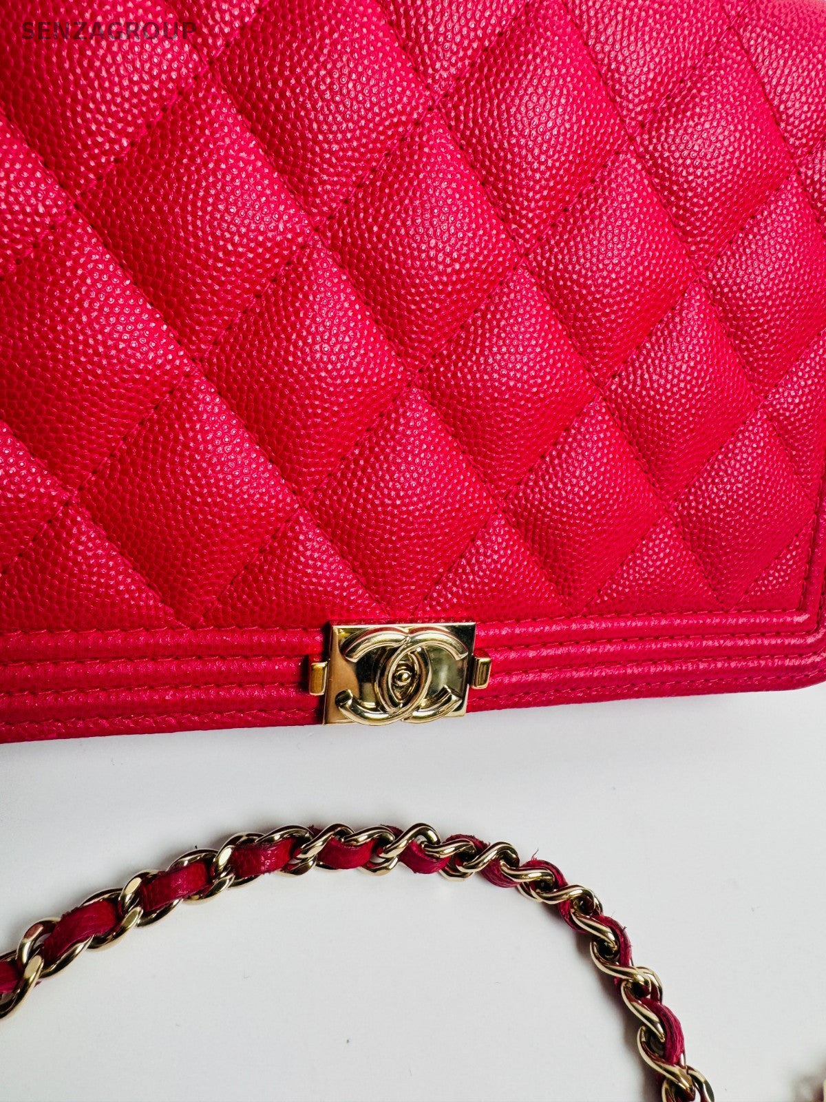 CHANEL Leboy Woc Diamond Pattern Chain Shoulder bag Peach Pink Women Classic
