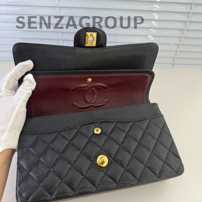 Chanel CF Medium Black Gold Chain Quilted Shoulder Crossbody Bag Women