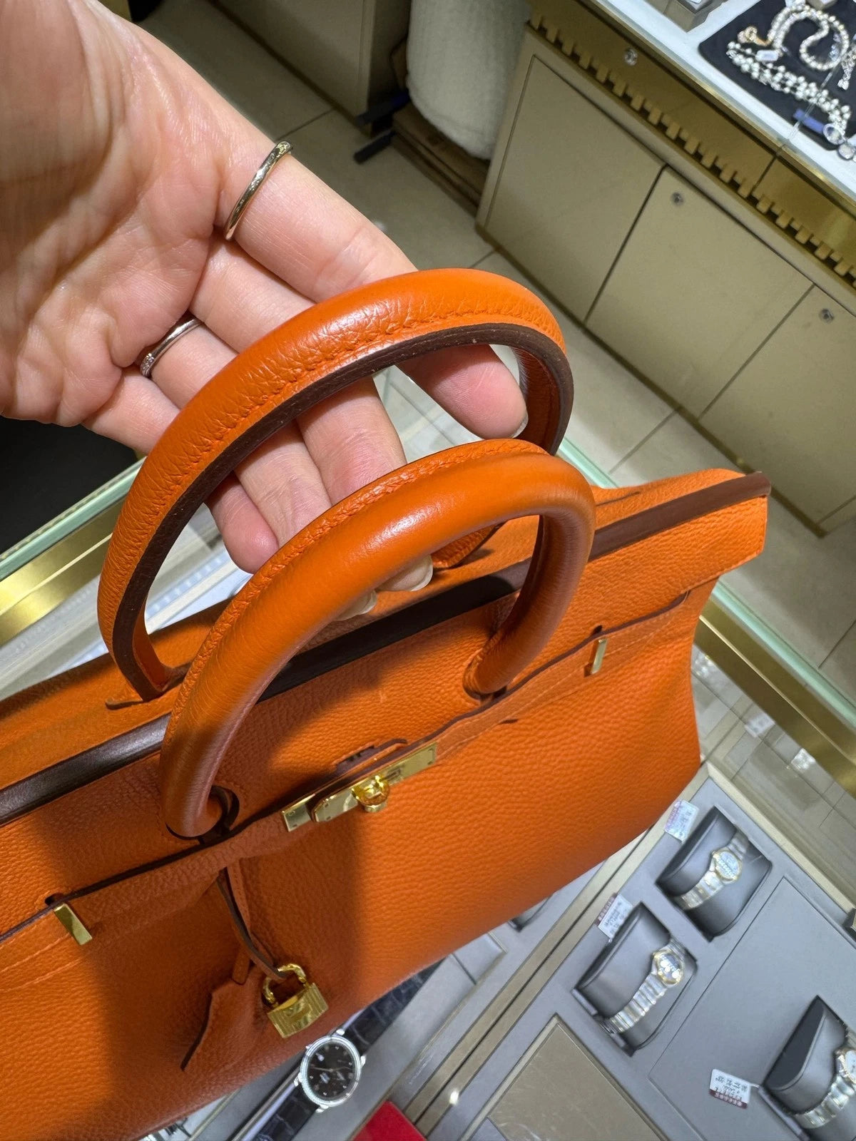 Hermes Birkin 35 Orange Togo Leather Top Handle Bag For Women