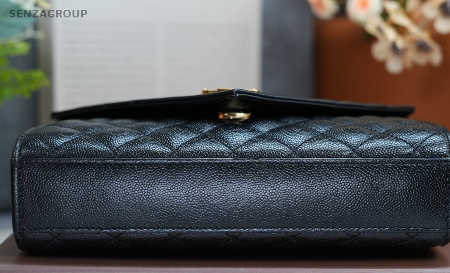 YSL Saint Laurent Envelope MM Caviar Leather V-pattern Shoulder Bag Women Black