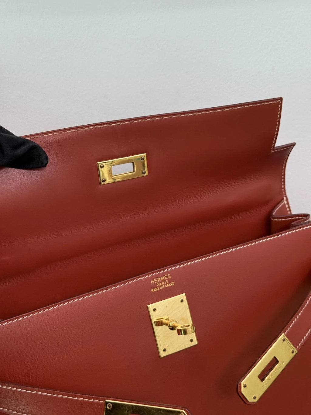 Hermes Kelly32 Top Handle Bag Crossbody Brown Gold Classic Fashion Women