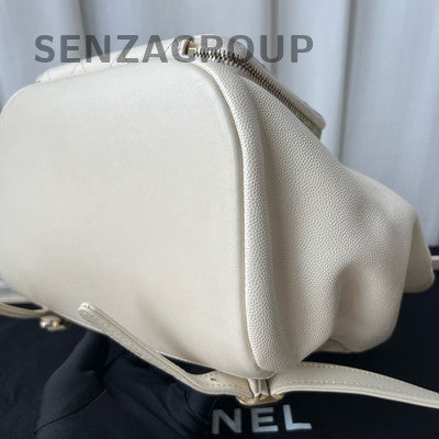 Chanel Affinity White Gold Calfskin Large Backpack Quilted Classic Fashion