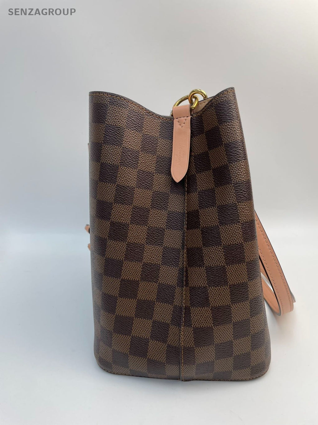 #001 - Louis Vuitton NéoNoé Pink Interior Damier Bucket Bag MM Brown Canvas YY73