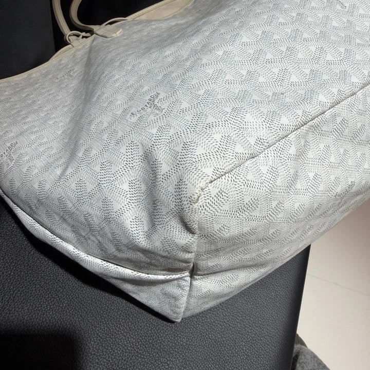 Goyard Canvas Tote GM Top Handle Shoulder Bag White Silver Women Classic D