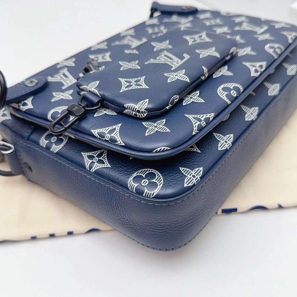 Louis Vuitton Trio Messenger Calfskin Monogram Blue Shoulder Bag Crossbody
