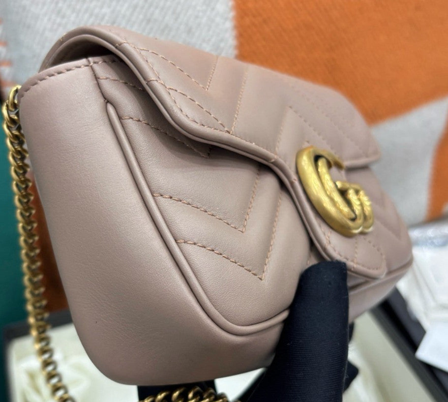 Gucci Marmont Mini Chain Shoulder bag Crossbody Beige Gold Used Women Classic