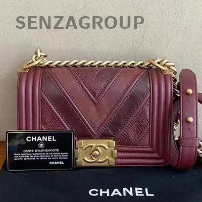 Chanel Le Boy Small Wine Red Gold Hardware Calfskin Chain Shoulder Bag