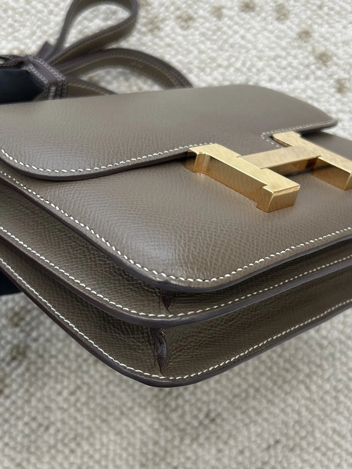 Hermes Constance19 Epsom Leather Shoulder Bag Crossbody Gray Gold Women