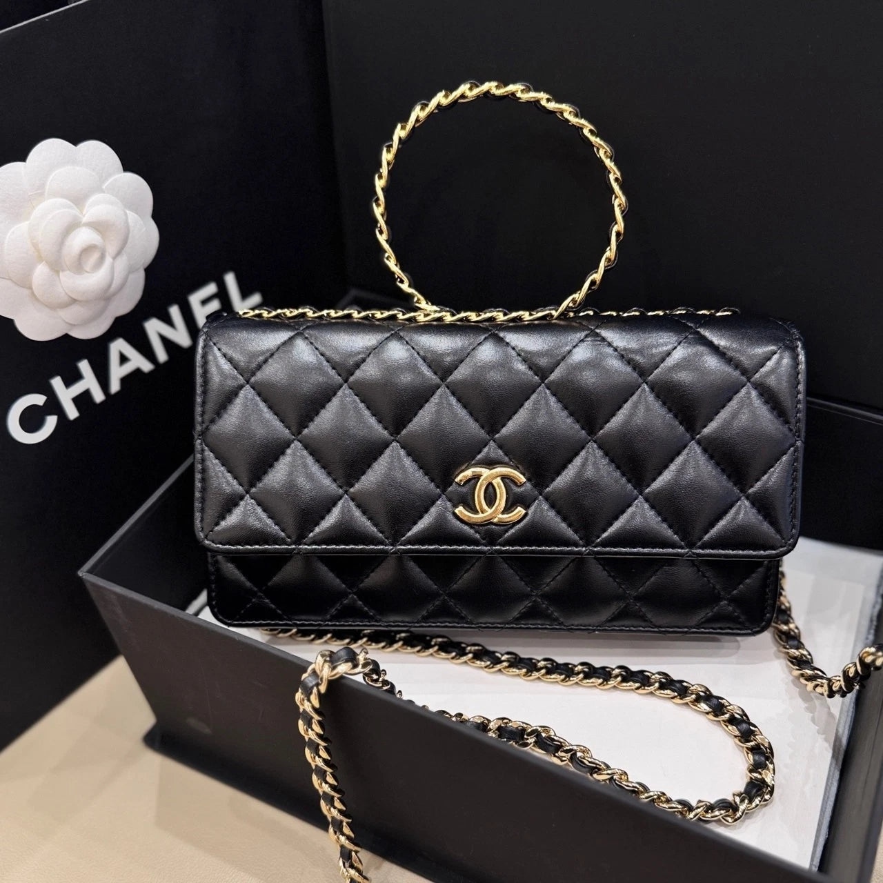 CHANEL Lambskin Round Handle Chain WOC Handbag For Women