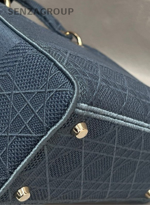 Christian Dior Lady Dior Top Handle Bag Crossbody Blue Silver Used Women Classic
