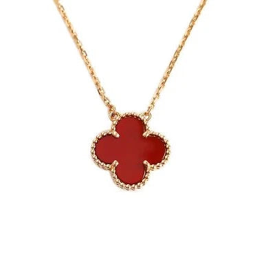 Van Cleef &amp; Arpels Vintage Alhambra Carnelian Pendant Necklace Yellow Gold 18k