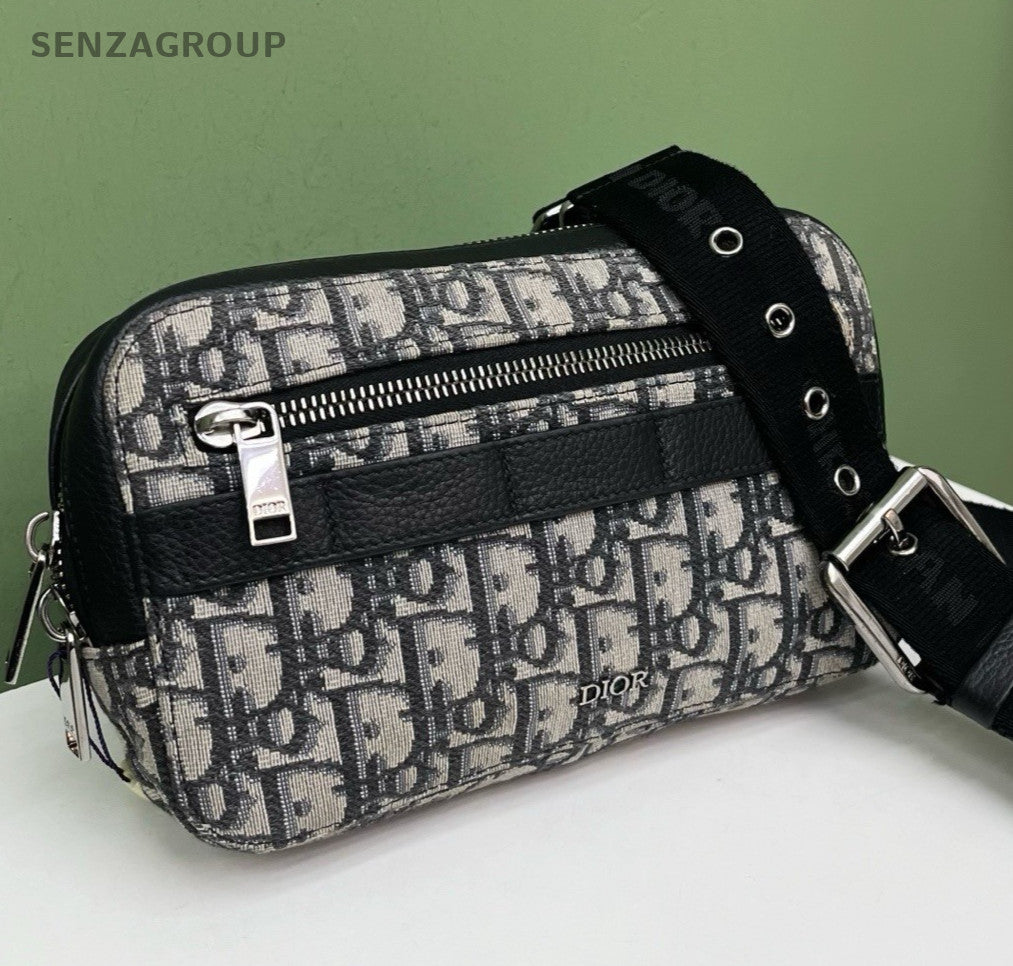 Christian Dior Oblique Waist Bag Crossbody Black Silver Unisex Adults Classic