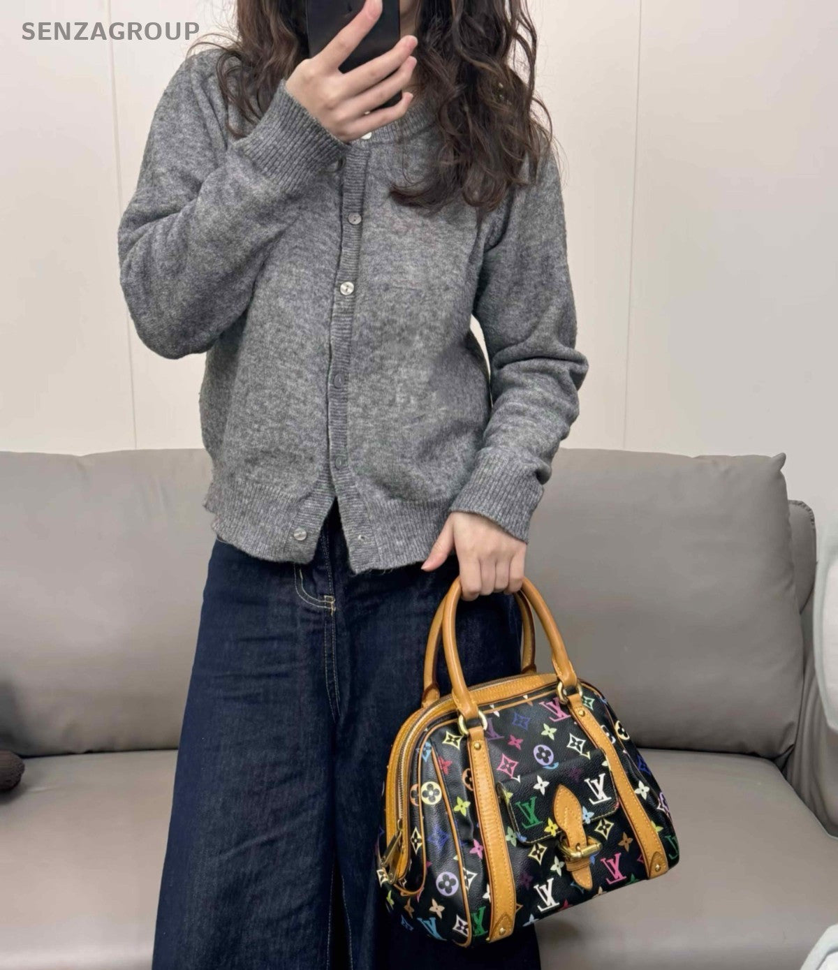 Louis Vuitton Monogram Black Multicolor Gold Top Handle Bag Used Women Classic