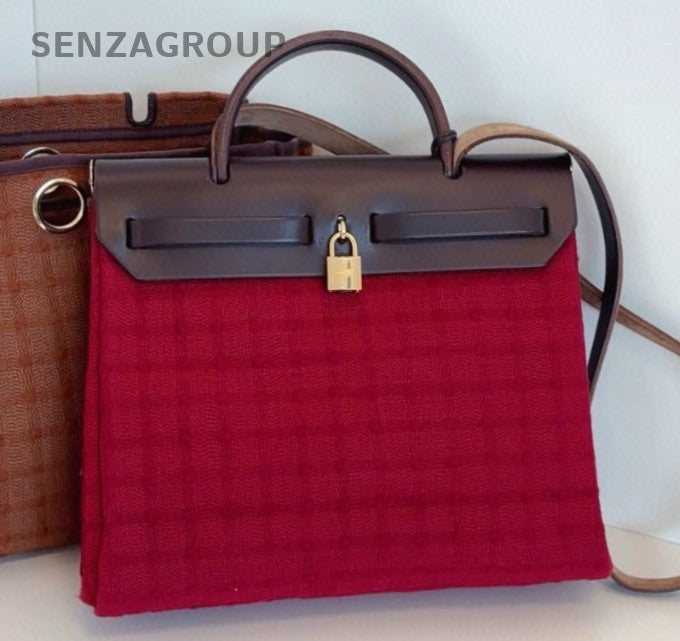 Hermes Herbag Zip31 Top Handle Bag Crossbody Red Silver Women Classic Vintage