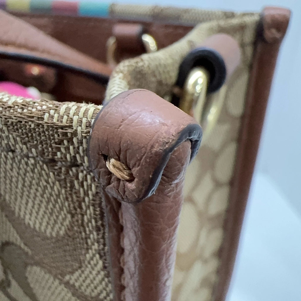 Coach Signature Monogram Canvas Leather Tote Shoulder Bag For Women