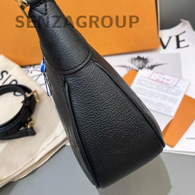 Louis Vuitton Black Leather Croissant Moon Bag Women's Shoulder Crossbody