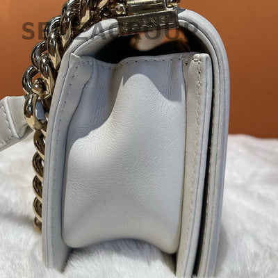 Chanel Le Boy White Gold Chain Quilted Shoulder Bag Women Classic Fashion