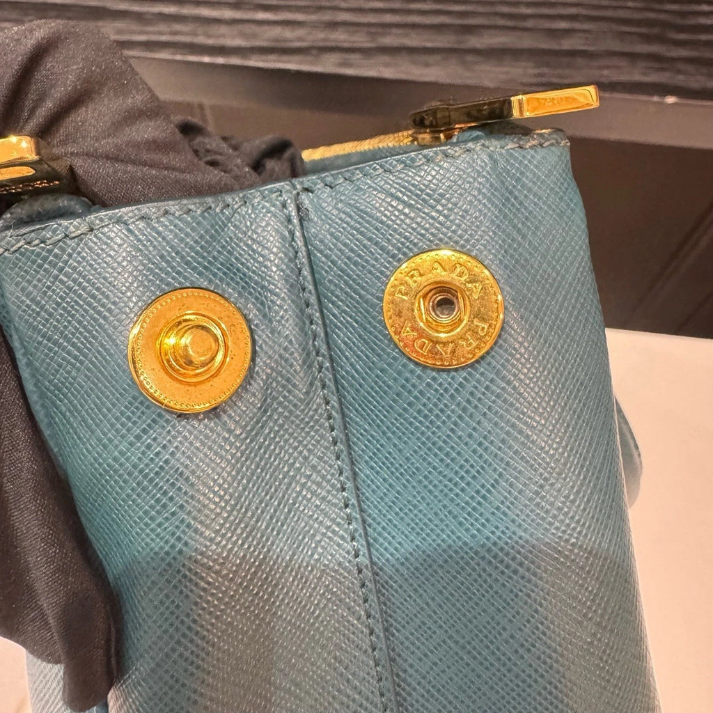 Prada Galleria 2Way Top Handle Bag Crossbody Blue Gold Used Women Classic