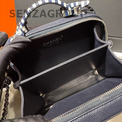 Chanel Vanity Case Navy Blue Calfskin Chain Shoulder Crossbody Bag Women