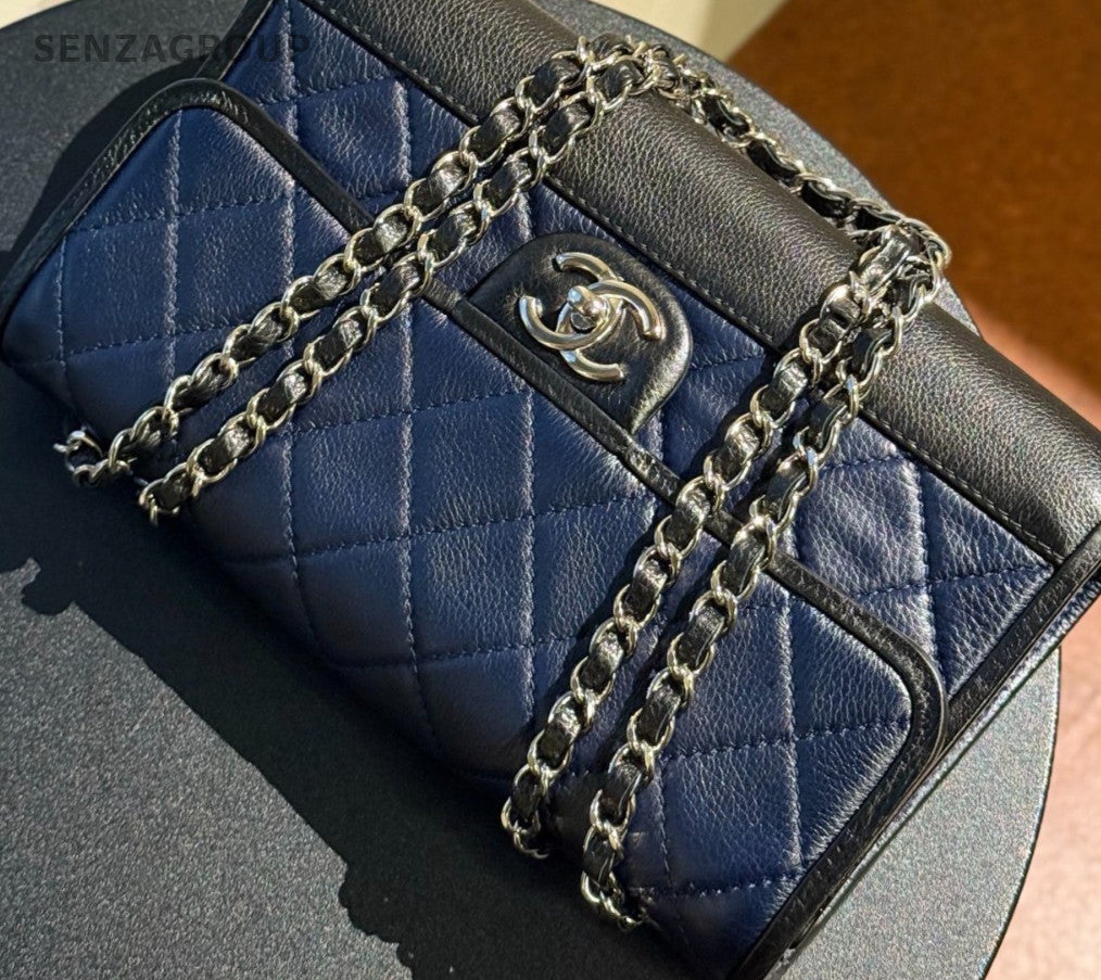 Chanel Classic Flap Chain 2Way Shoulder Bag Crossbody Blue Black Women Classic