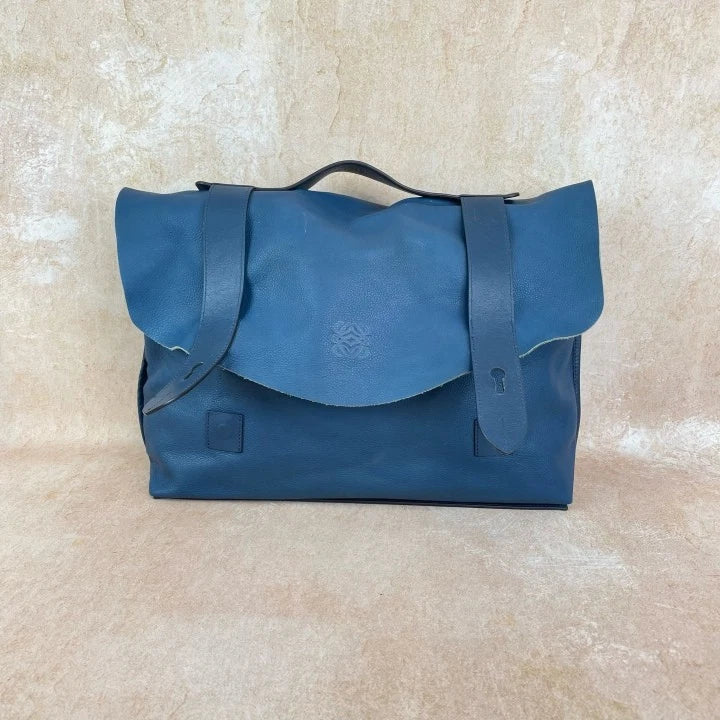 Loewe Blue Calfskin Flap Messenger Box Handbag For Women
